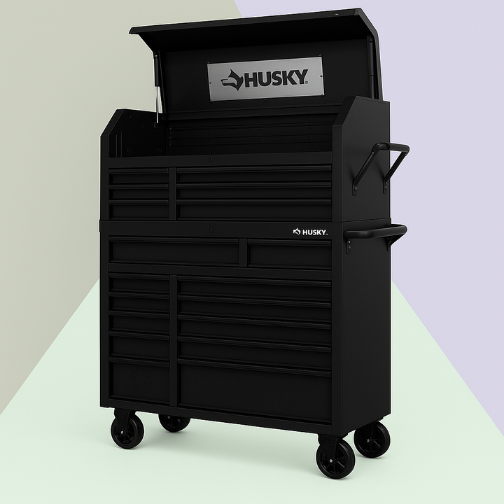 Husky Heavy-Duty 52 in. W 15-Drawer Deep Combination Tool Chest and Rolling Cabinet Set in Matte Black