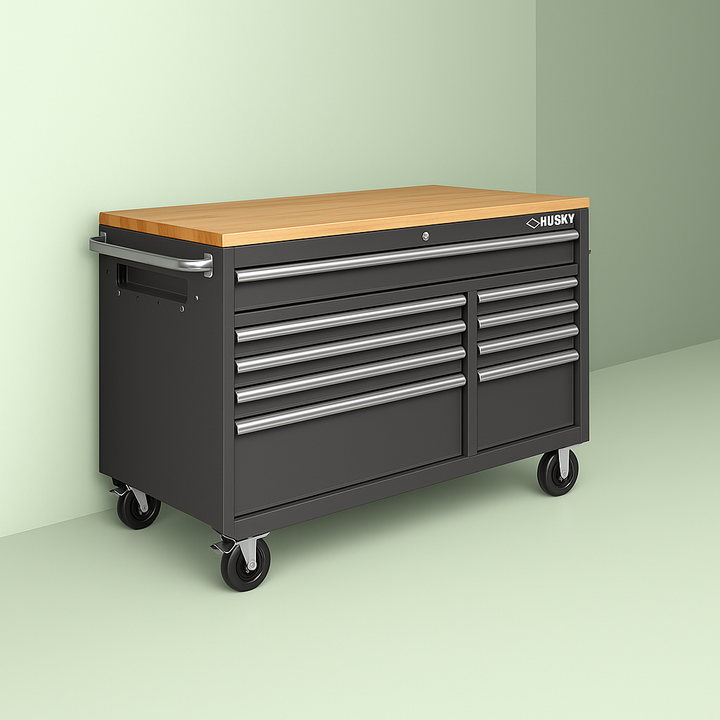 Husky 52-inch 9-Drawer Mobile Workbench in Gloss Gray