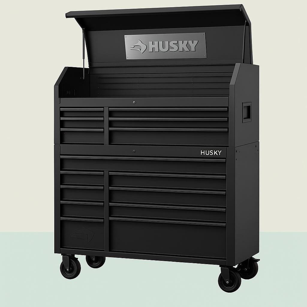 Husky Industrial 41 in. W x 21.5 in. D 15-Drawer Tool Chest and Cabinet Combo in Matte Black