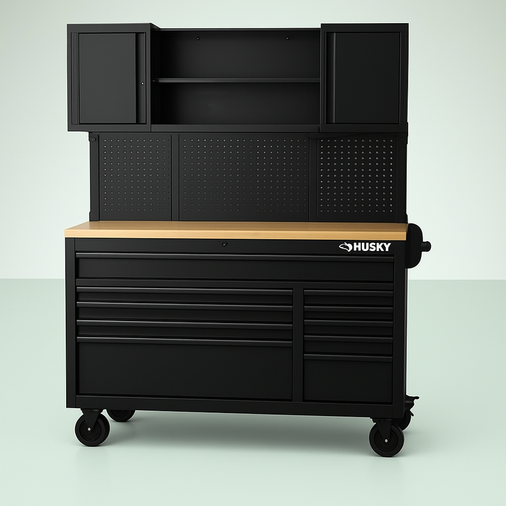 Husky Heavy-Duty 80 in. W 10-Drawer Deep Combination Tool Chest and Rolling Cabinet Set, Matte Black, 3-Piece