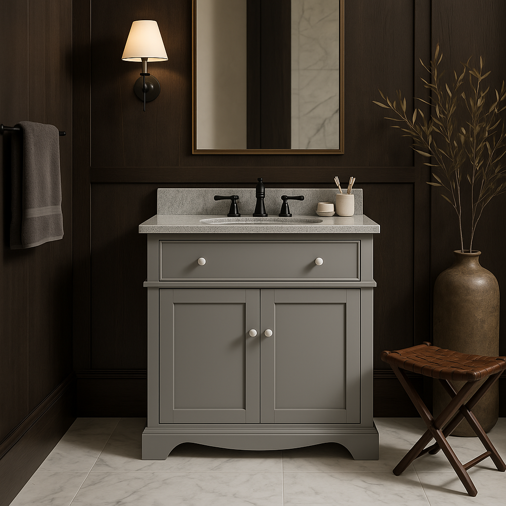 Home Decorators Collection Fremont 32" Gray Bath Vanity with Granite Top