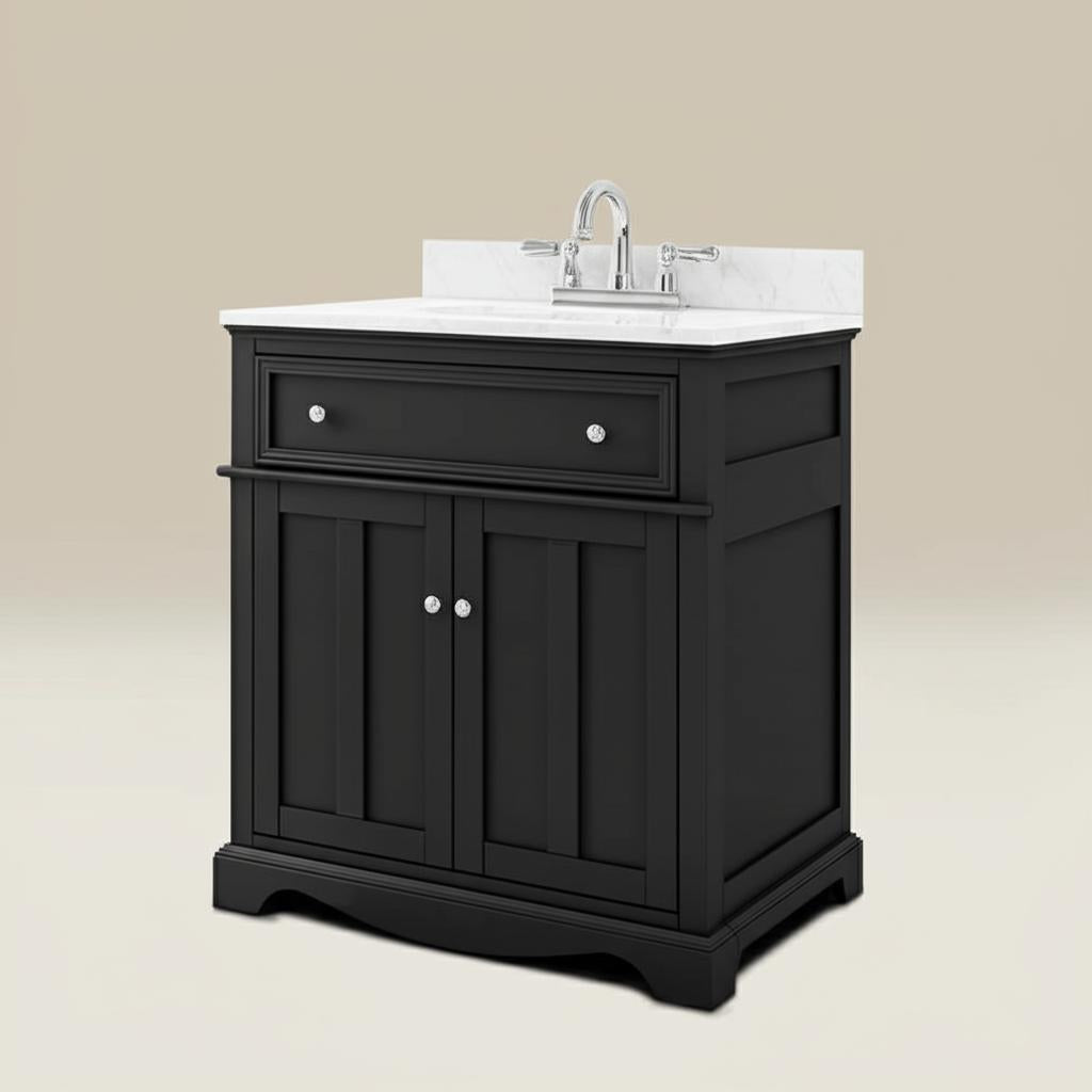 Home Decorators Collection Fremont 32" Single Sink Black Vanity with Marble Top