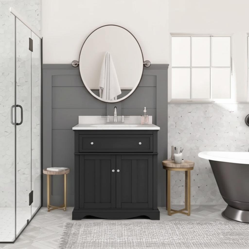 Home Decorators Collection Fremont 32" Single Sink Black Vanity with Marble Top