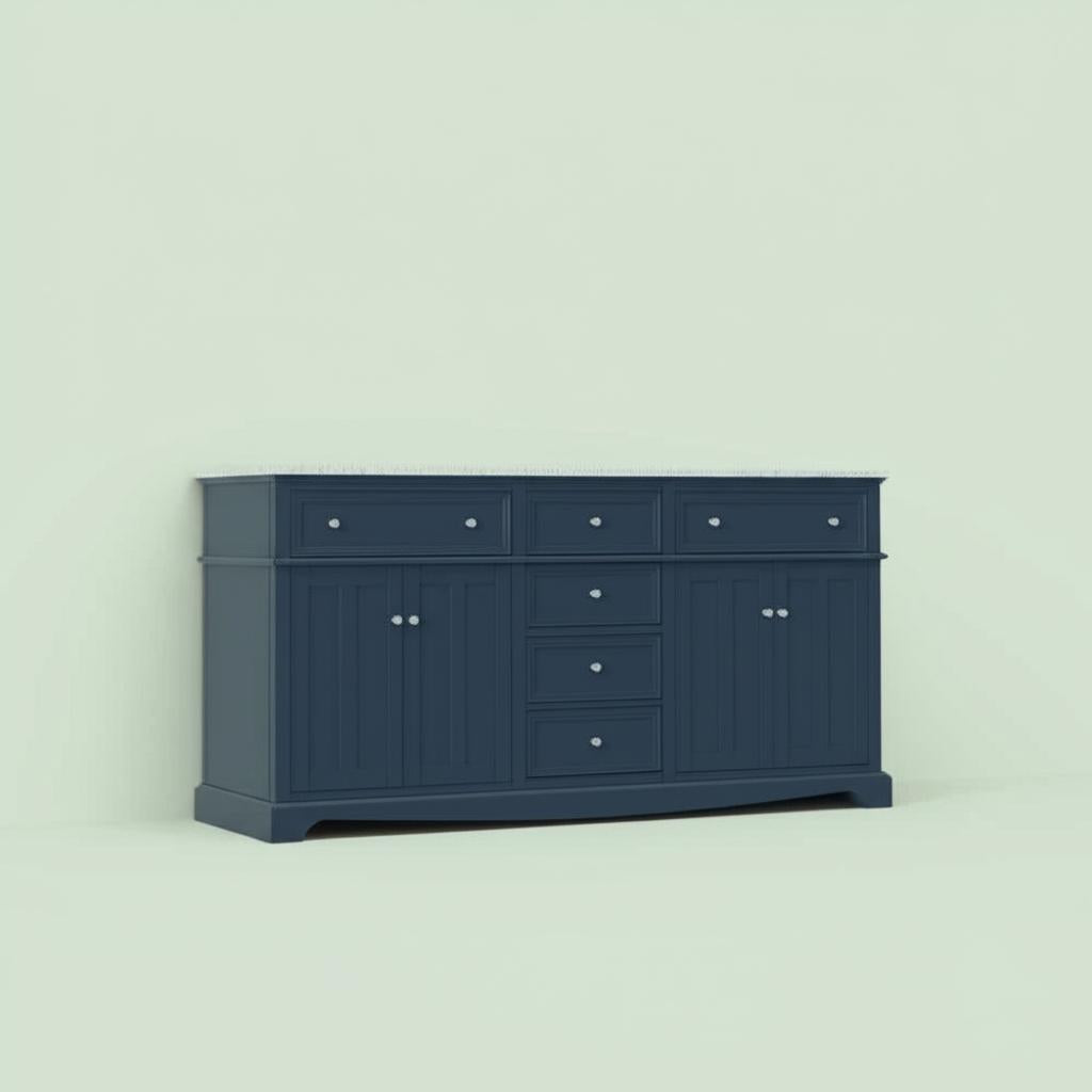 Home Decorators Collection Fremont 72" Double Sink Navy Blue Vanity with Grey Granite Top
