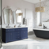 Home Decorators Collection Fremont 72" Double Sink Navy Blue Vanity with Grey Granite Top