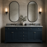 Home Decorators Collection Fremont 72" Double Sink Navy Blue Vanity with Grey Granite Top