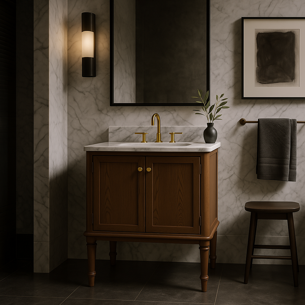 Home Decorators Collection Collette 30" Single Sink Vanity in Cinnamon Oak with Carrara Marble Top