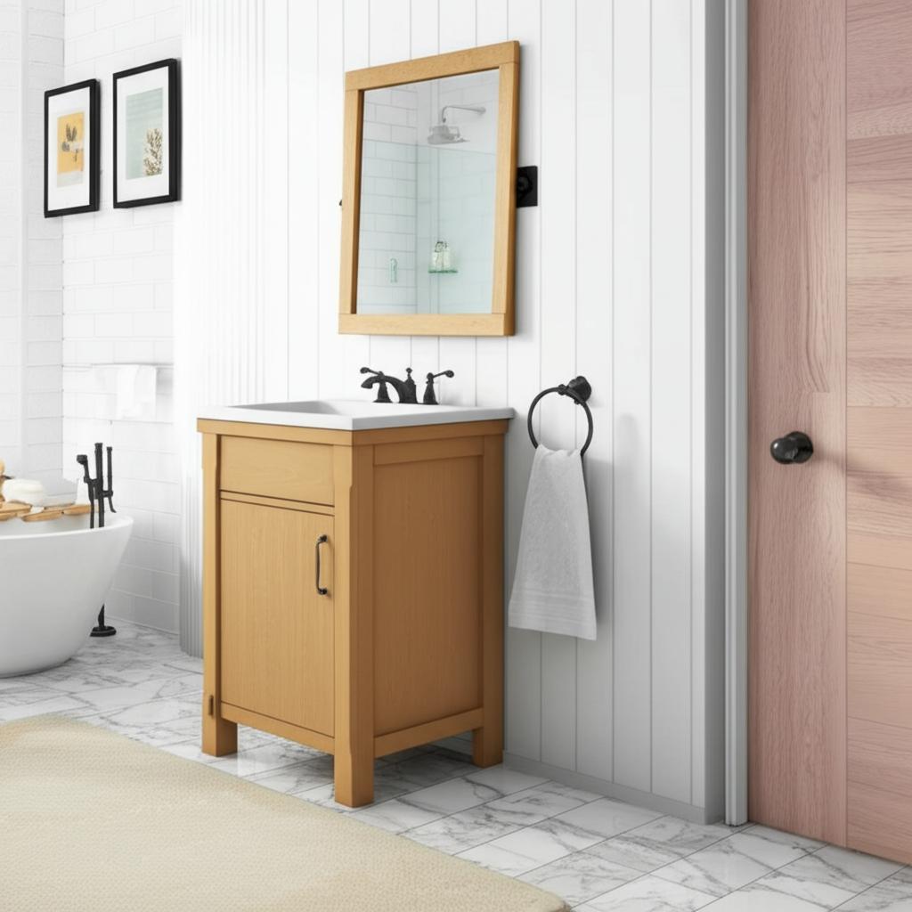 Home Decorators Collection Bellington 24" Single Sink Vanity in Almond Toffee with Engineered Stone Top
