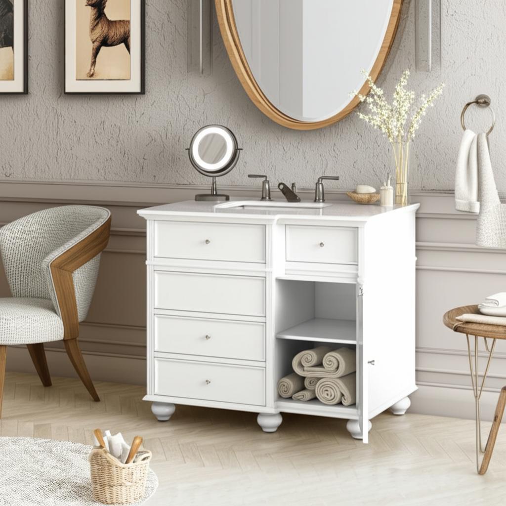 Home Decorators Collection Hampton Harbor 36" Freestanding Bath Vanity with White Marble Top