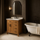 Home Decorators Collection Bellington 36 in. Single Sink Vanity in Almond Toffee with White Engineered Stone Top
