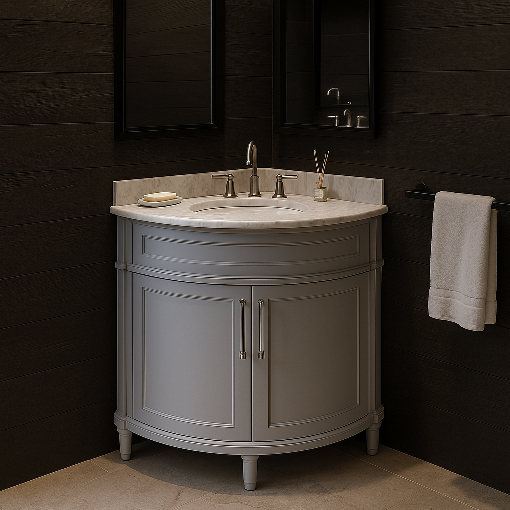 Home Decorators Collection Aberdeen 32-inch Corner Bathroom Vanity with Carrara Marble Top