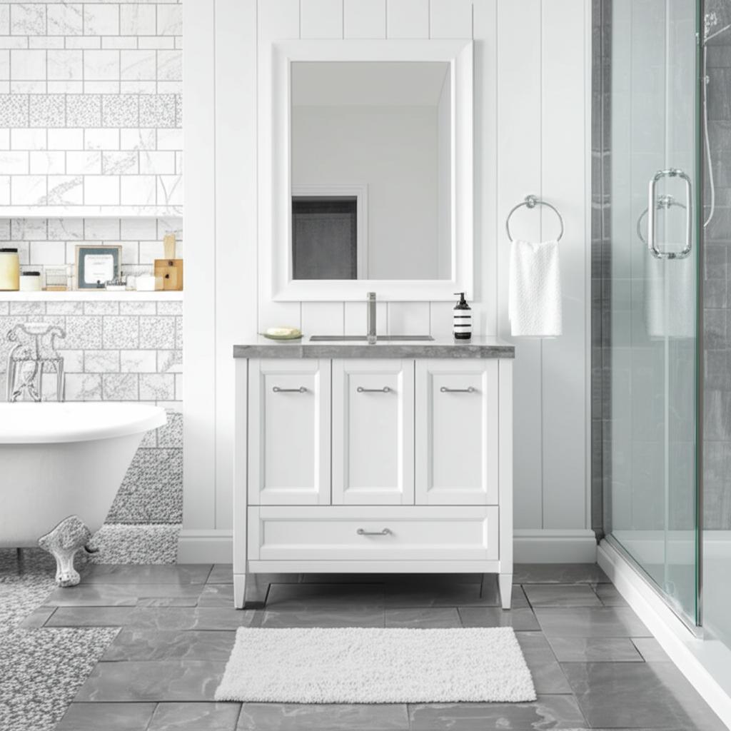 Home Decorators Collection Claxby 48-Inch White Bathroom Vanity Cabinet