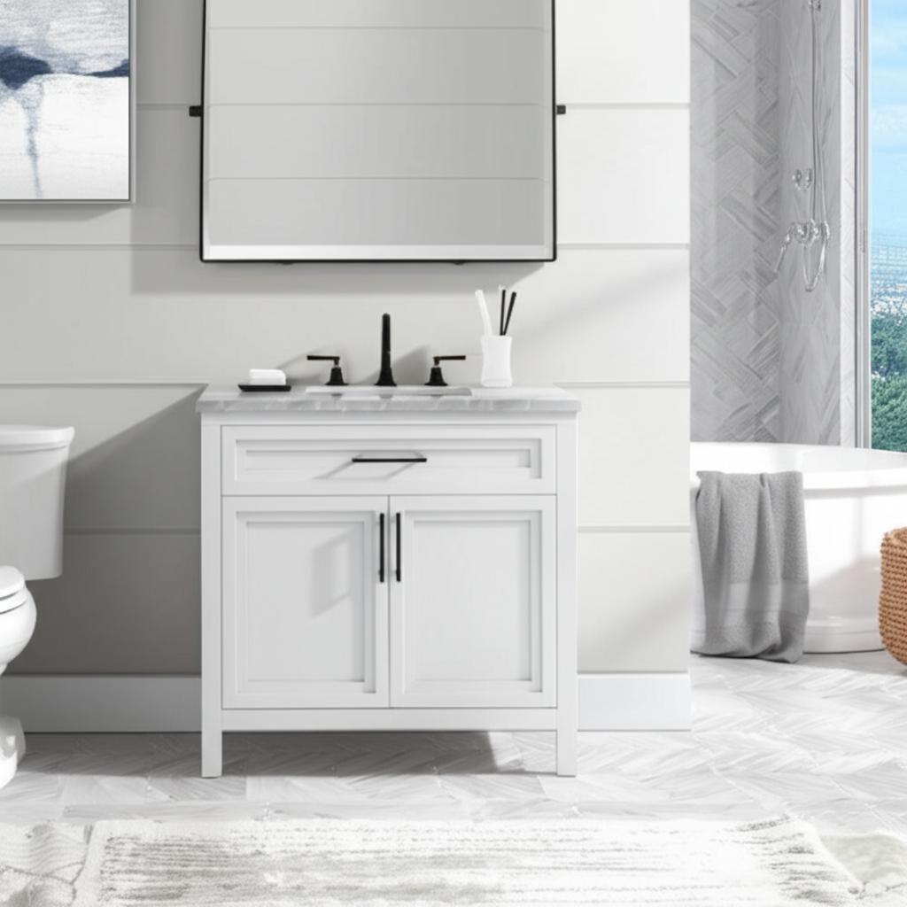 Home Decorators Collection Mayfield 36-Inch White Bathroom Vanity with Cultured Marble Top