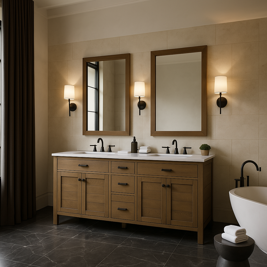 Home Decorators Collection Stanhope 61" Double Sink Vanity in Reclaimed Oak with Crystal White Top