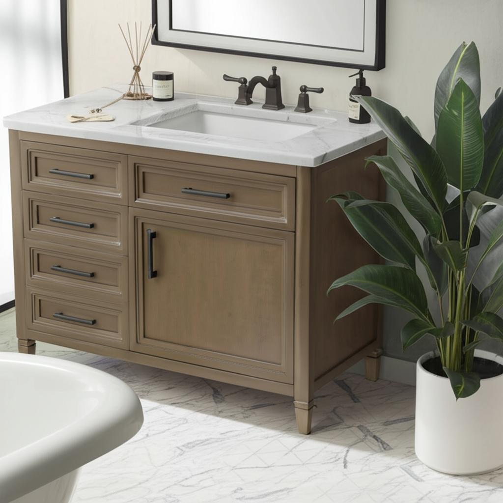 Home Decorators Collection Aiken 42-inch Bathroom Vanity in Almond Latte with Cultured Marble Top