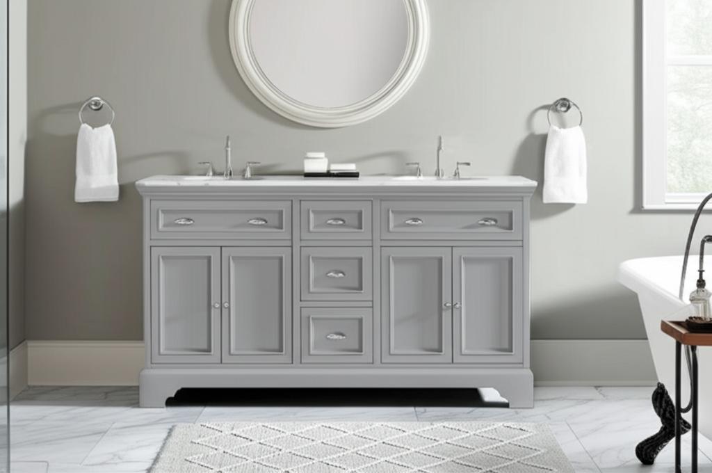 Home Decorators Collection Sadie 67" Double Sink Gray Bath Vanity with Marble Top