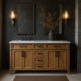 Home Decorators Collection Caville 60" Double Sink Vanity in Almond Latte with Carrara Marble Top
