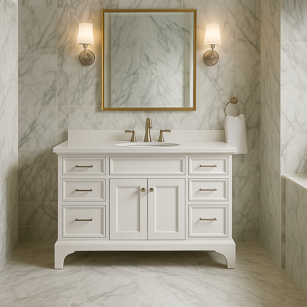Home Decorators Collection Mara 60-inch Single Sink Vanity in White with Engineered Stone Top