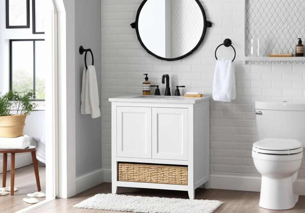 Home Decorators Collection Newhall 30" Single Sink White Bath Vanity with Engineered Marble Top