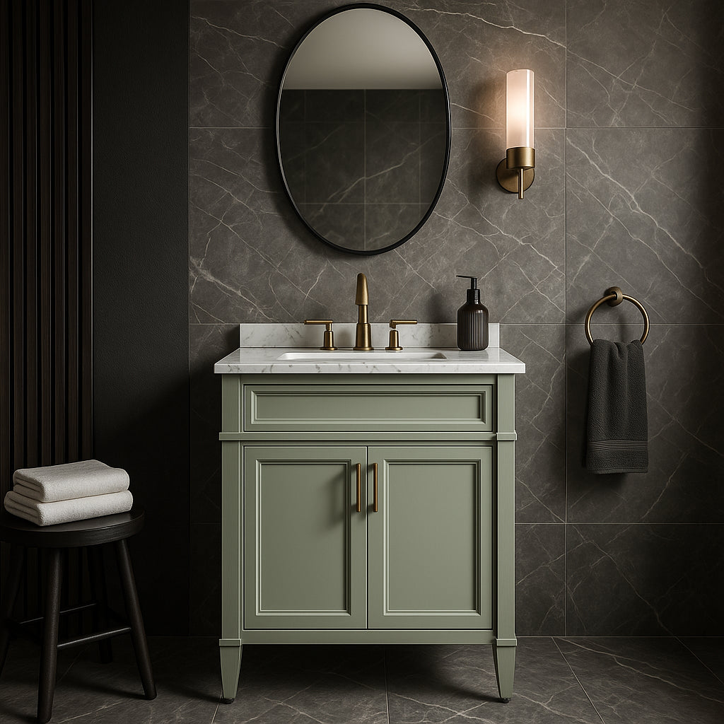 Home Decorators Collection Caville 30-inch Sage Green Vanity with Carrara Marble Top