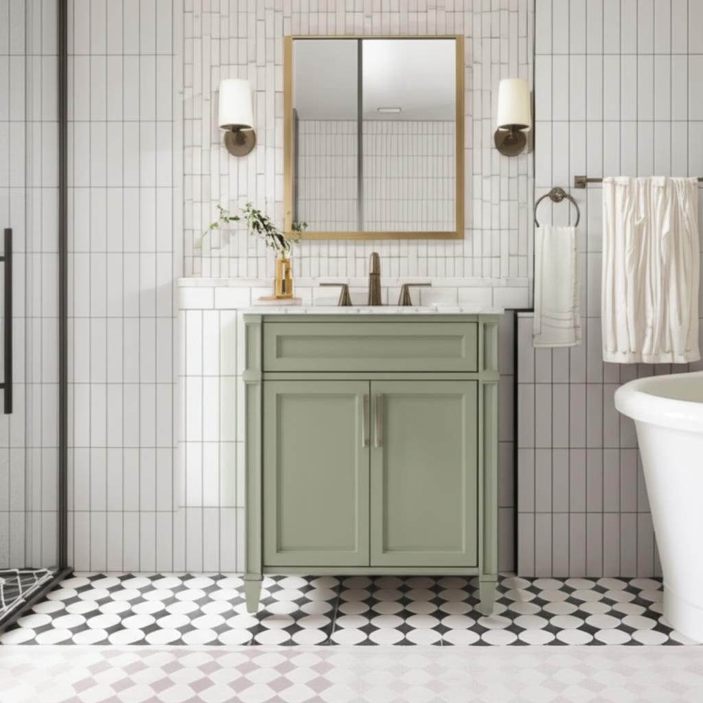 Home Decorators Collection Caville 30-inch Sage Green Vanity with Carrara Marble Top