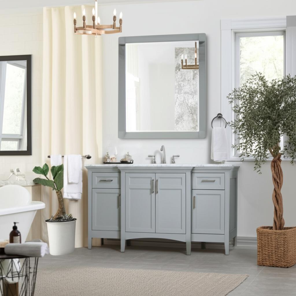 Home Decorators Collection Sassy 60" Dove Gray Vanity with Carrara Marble Top