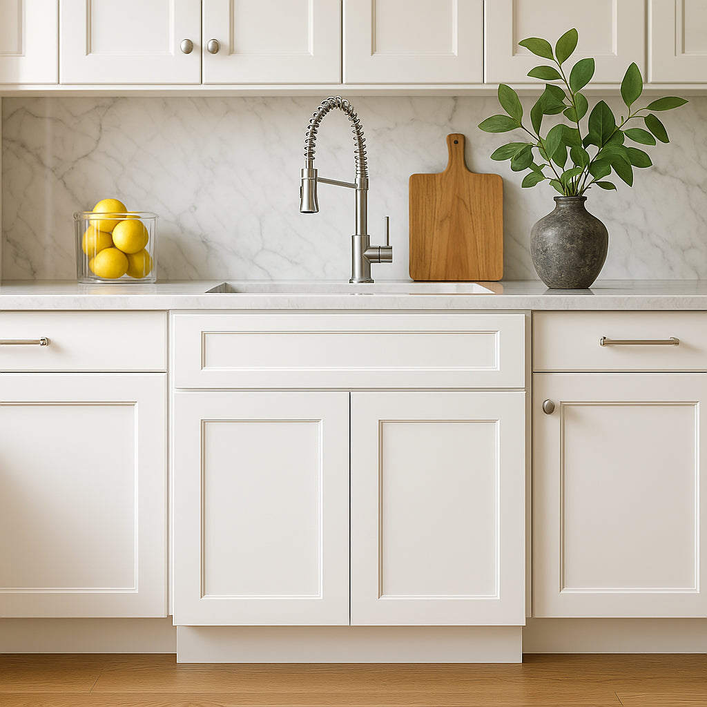 Home Decorators Collection Newport 27 in. W x 24 in. D x 34.5 in. H Assembled Plywood Base Kitchen Cabinet in Pacific White with Soft Close