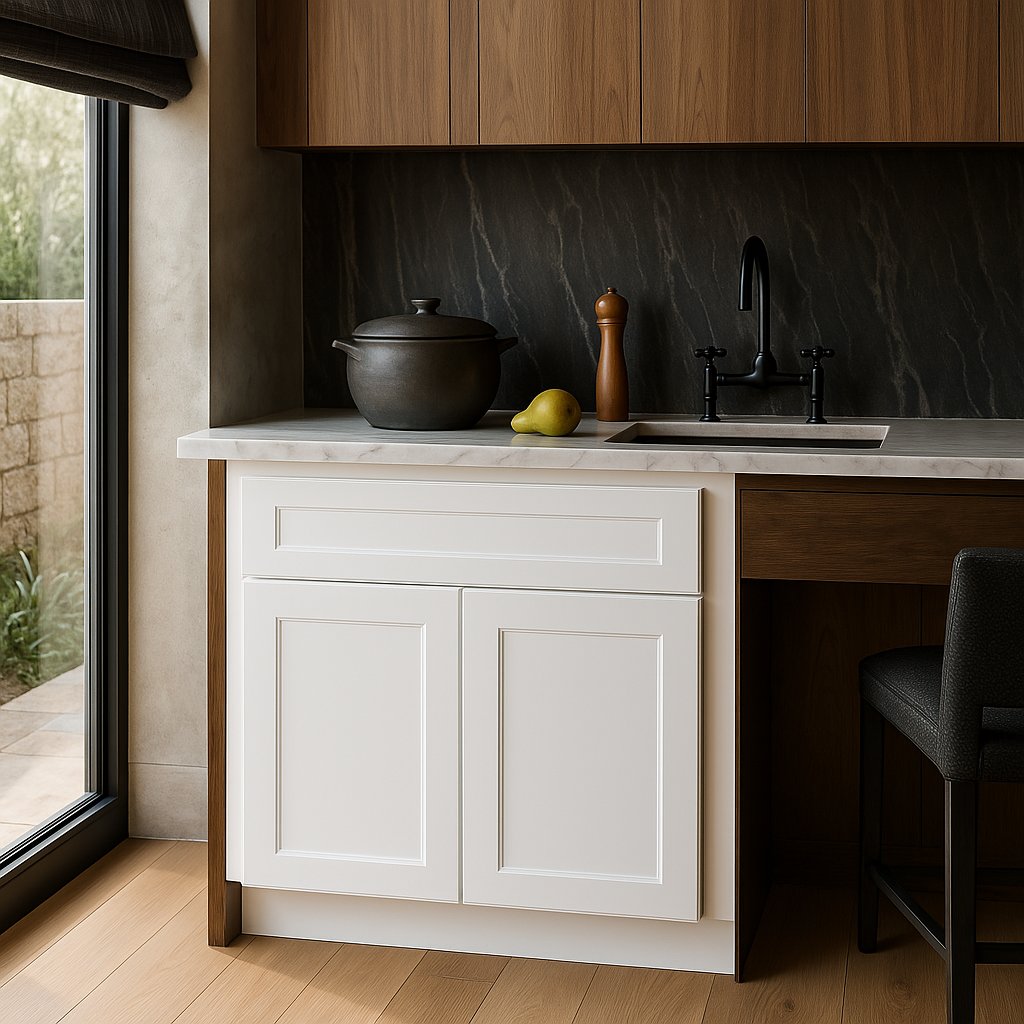 Home Decorators Collection Newport 27 in. W x 24 in. D x 34.5 in. H Assembled Plywood Base Kitchen Cabinet in Pacific White with Soft Close