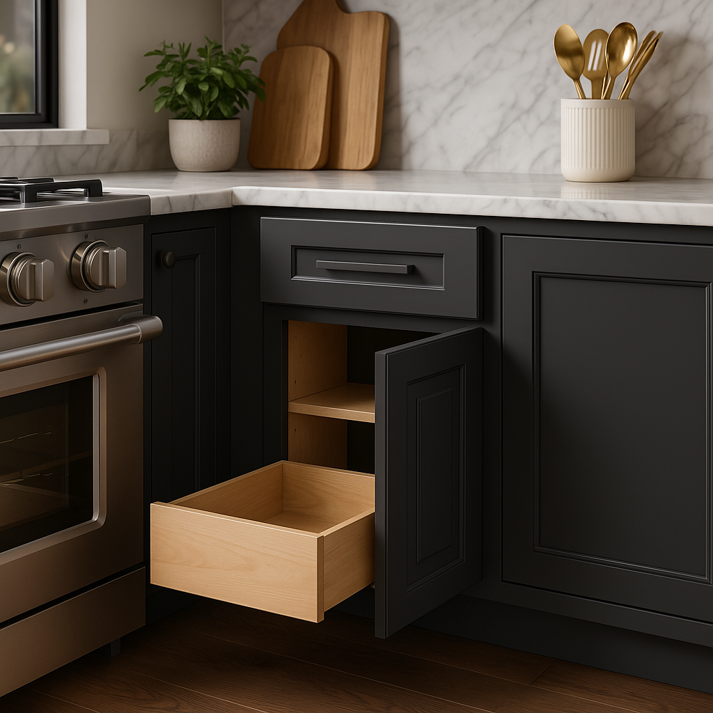 Home Decorators Collection Grayson 18 in. W x 24 in. D x 34.5 in. H Assembled Plywood Base Kitchen Cabinet in Deep Onyx