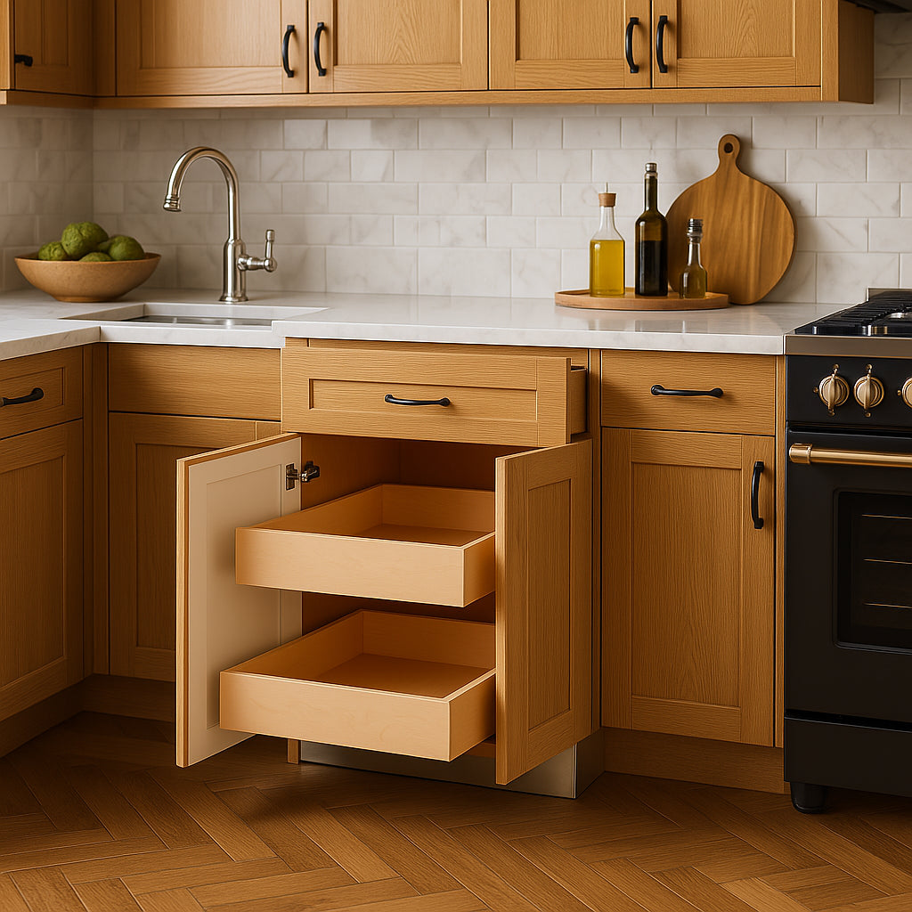 Home Decorators Collection Washington Oak Base Kitchen Cabinet with Soft Close Doors