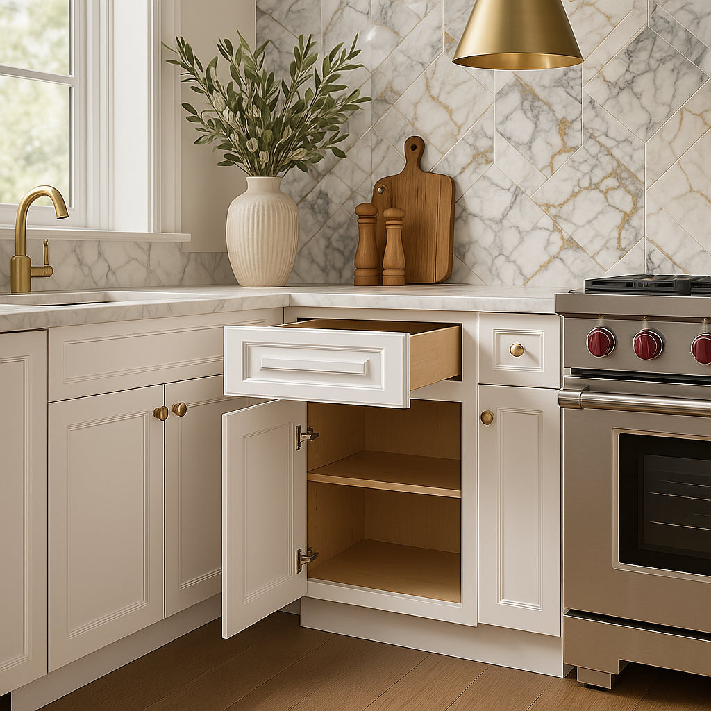 Home Decorators Collection Grayson 15 in. W x 24 in. D x 34.5 in. H Assembled Plywood Base Kitchen Cabinet in Pacific White with Cutlery LH