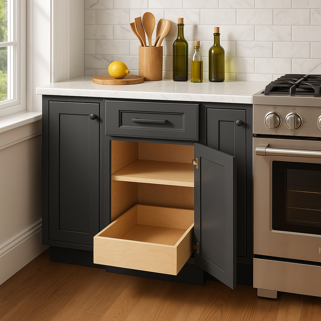 Home Decorators Collection Grayson 15 in. W x 24 in. D x 34.5 in. H Assembled Plywood Base Kitchen Cabinet in Deep Onyx