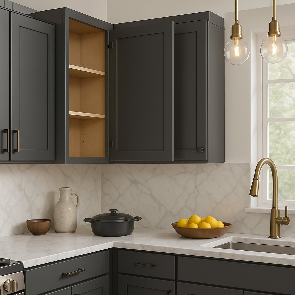 Home Decorators Collection Grayson 18 in. W x 12 in. D x 30 in. H Assembled Plywood Wall Kitchen Cabinet in Deep Onyx with Soft Close