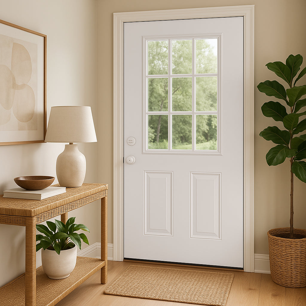 Masonite Premium 9 Lite Primed Steel Prehung Front Door, Right-Hand Inswing, No Brickmold, 36 in. x 80 in.
