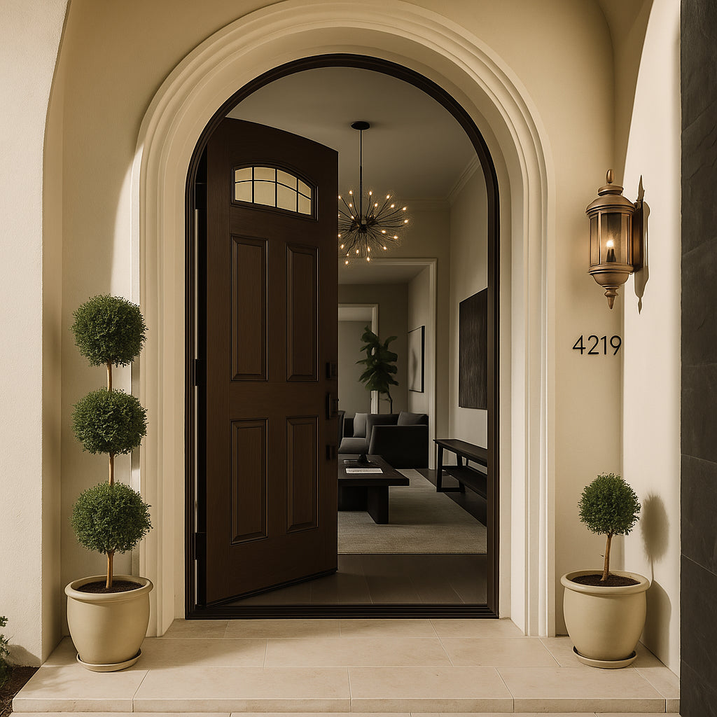 Masonite Croxley Camber Fan Lite 36 in. x 80 in. Right-Hand Oak Grain Espresso Finished Fiberglass Prehung Front Door (No Brickmold)