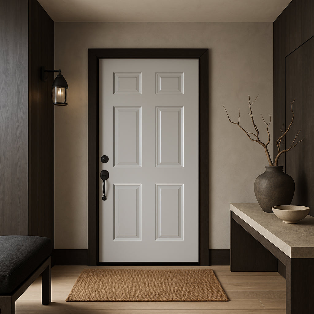 Masonite Utility 6-Panel Primed Steel Prehung Front Door, No Brickmold, Right-Hand Inswing, 36 in. x 80 in.