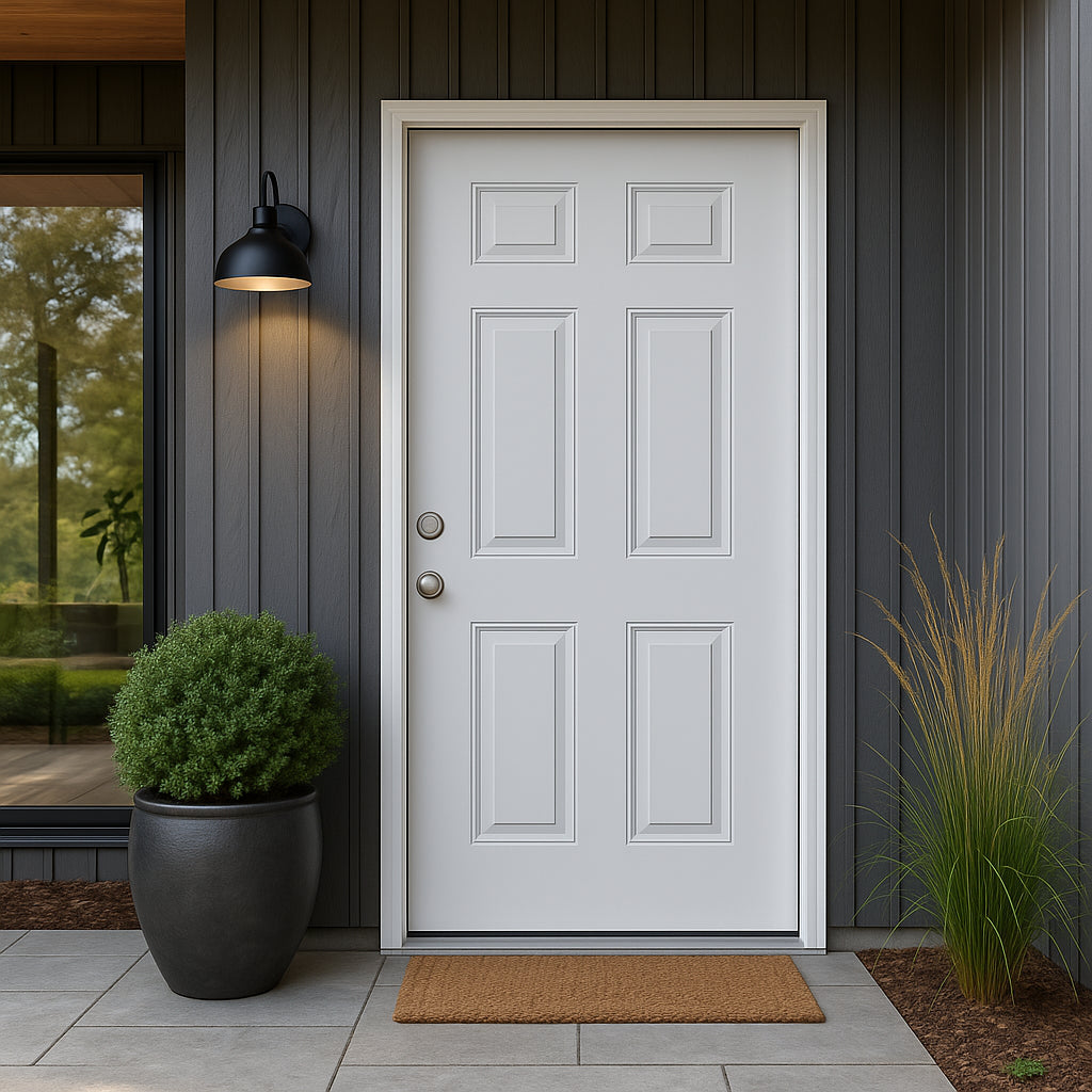 Masonite Utility 6-Panel Primed Steel Prehung Front Door, No Brickmold, Right-Hand Inswing, 36 in. x 80 in.
