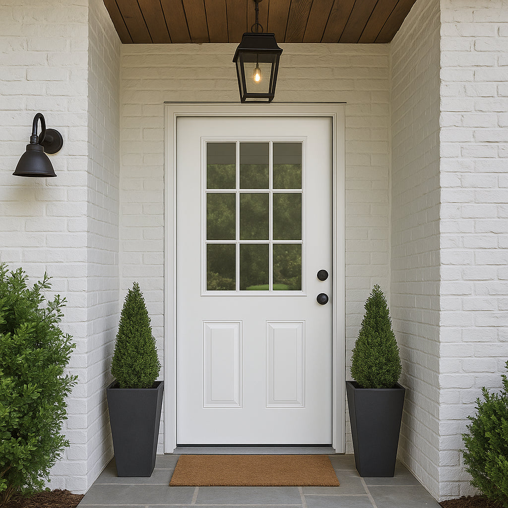 Masonite 32 x 80 in. 9 Lite Left Hand Inswing Primed White Smooth Fiberglass Prehung Exterior Door