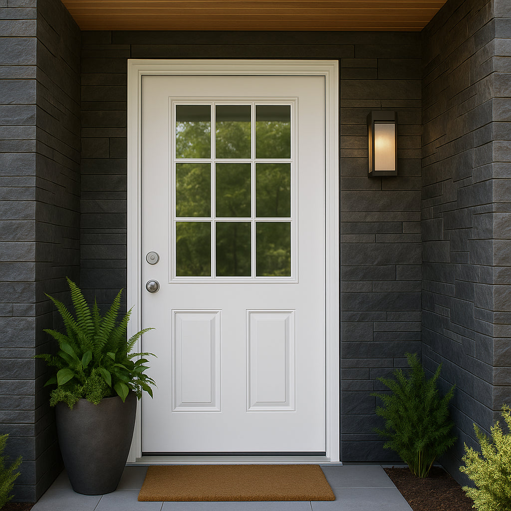 Masonite 32 x 80 in. Right-Hand Inswing 9 Lite Primed Fiberglass Prehung Front Door with No Brickmold