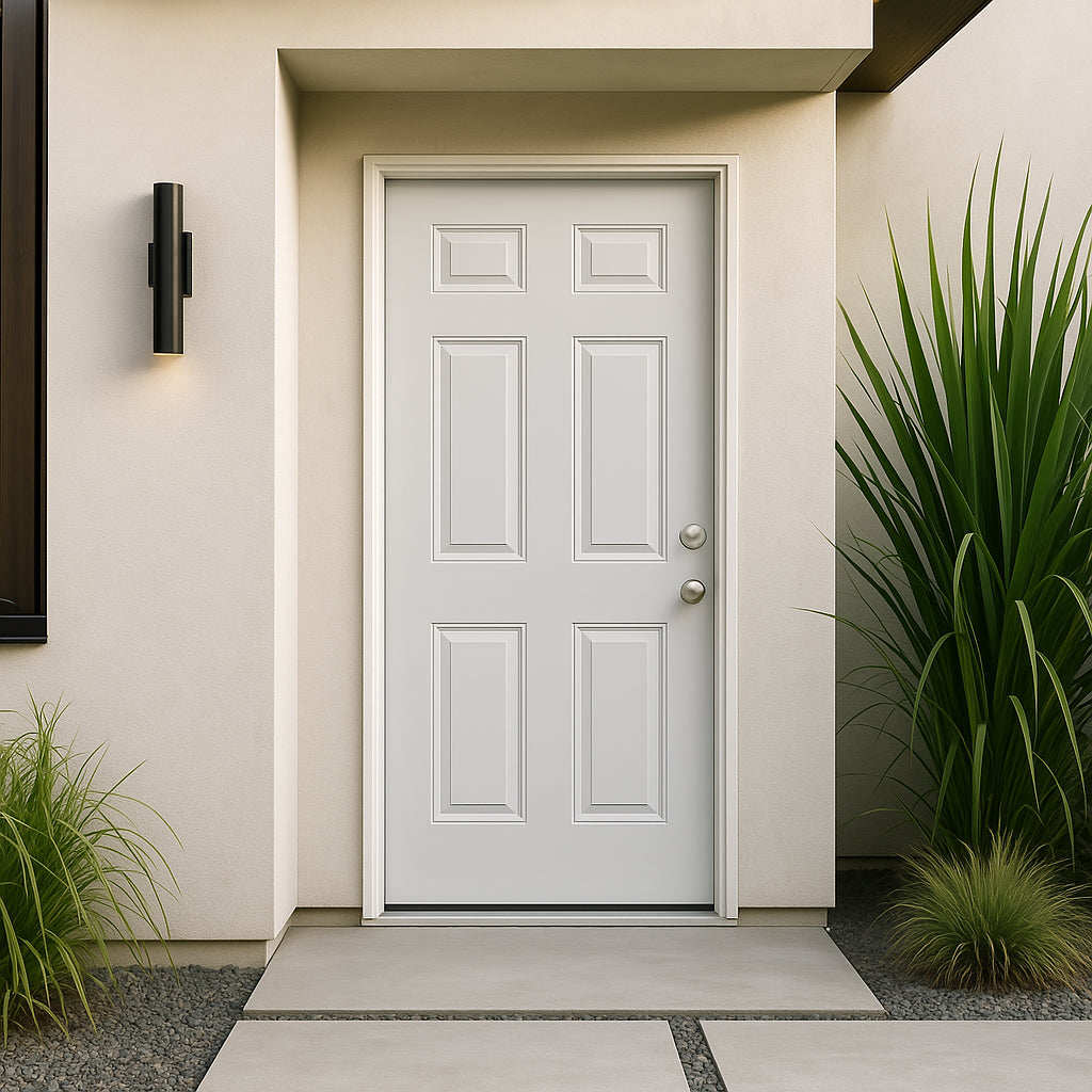 Masonite Utility 6-Panel Primed Steel Prehung Exterior Door, No Brickmold, Left-Hand Inswing, 32 in. x 80 in.