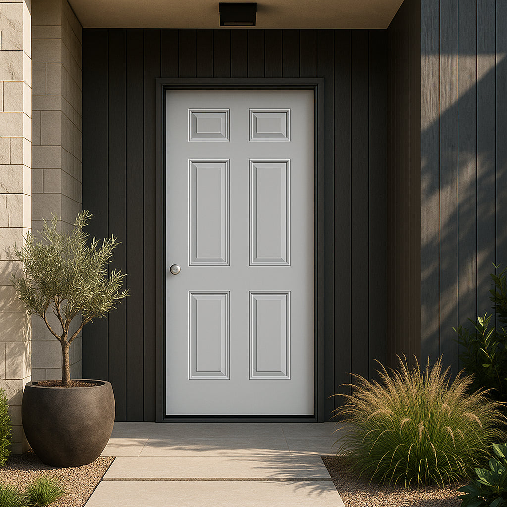 Masonite Utility 6-Panel Primed Steel Prehung Front Door, No Brickmold, Right-Hand Inswing, 32 in. x 80 in.
