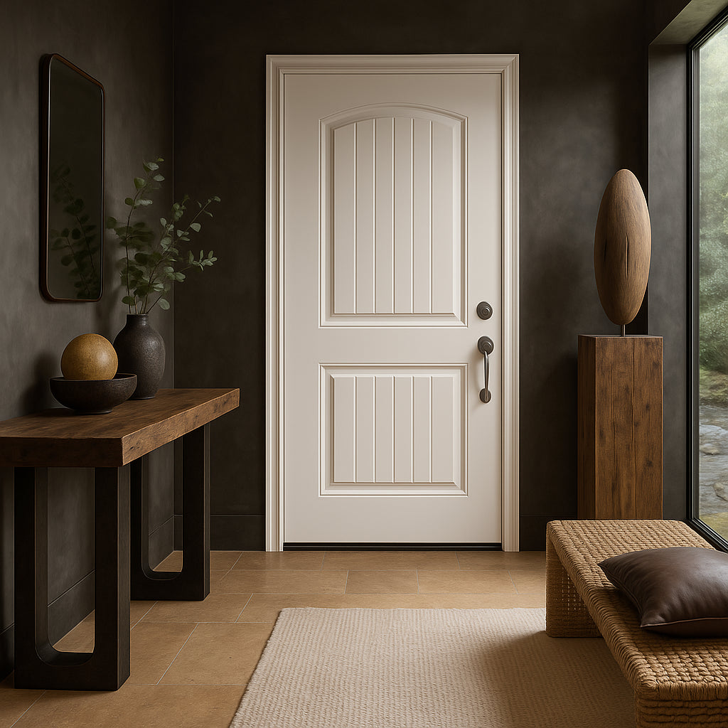 Masonite Cheyenne 2-Panel Primed Smooth Fiberglass Prehung Front Door, No Brickmold, Left-Hand Inswing, 36 in. x 80 in.