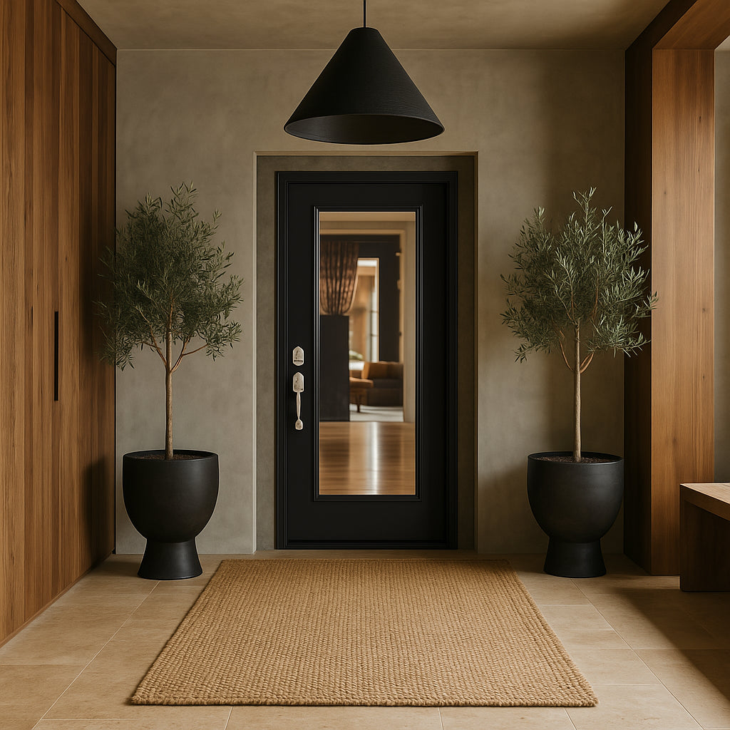 Masonite 36 in. x 80 in. Full Lite Jet Black Left Hand Inswing Painted Smooth Fiberglass Prehung Front Exterior Door with Brickmold
