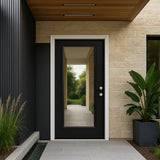 Masonite 36 in. x 80 in. Full Lite Jet Black Left Hand Inswing Painted Smooth Fiberglass Prehung Front Exterior Door with Brickmold