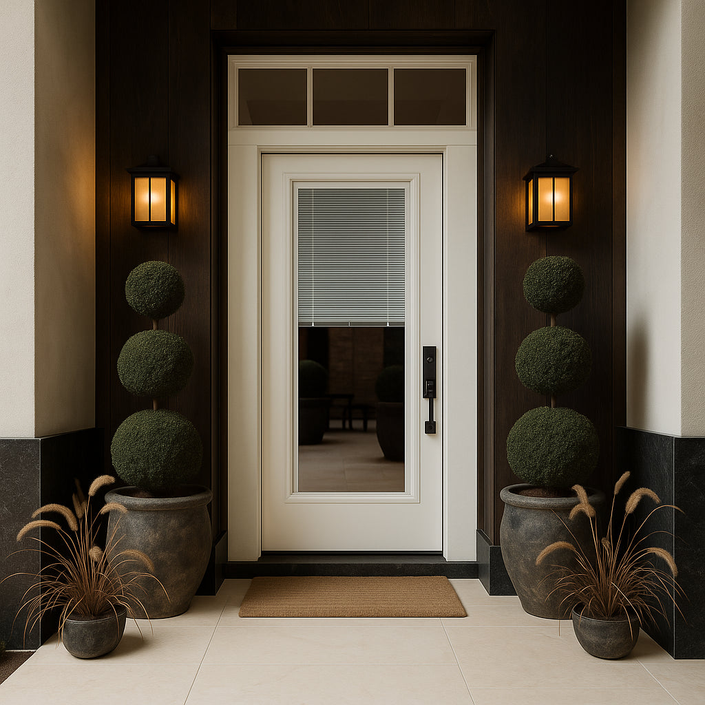 Masonite VistaGrande 32 in. x 80 in. Left Hand Inswing Full Lite Mini Blind Primed Smooth Fiberglass Prehung Exterior Door
