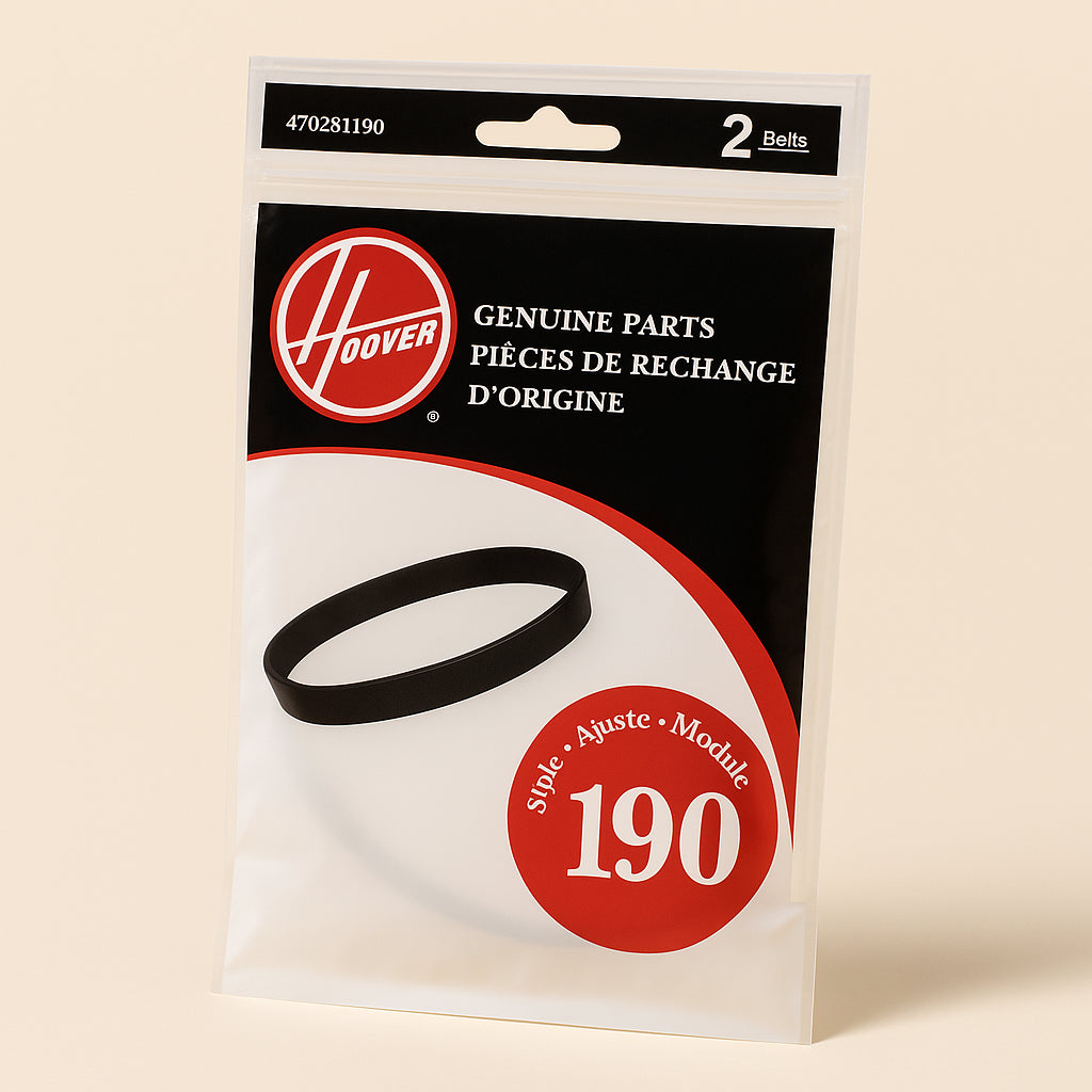 HOOVER Type 190 Agitator Belts (2-Pack) for Upright Vacuum Cleaners - Genuine V-Belt Replacement
