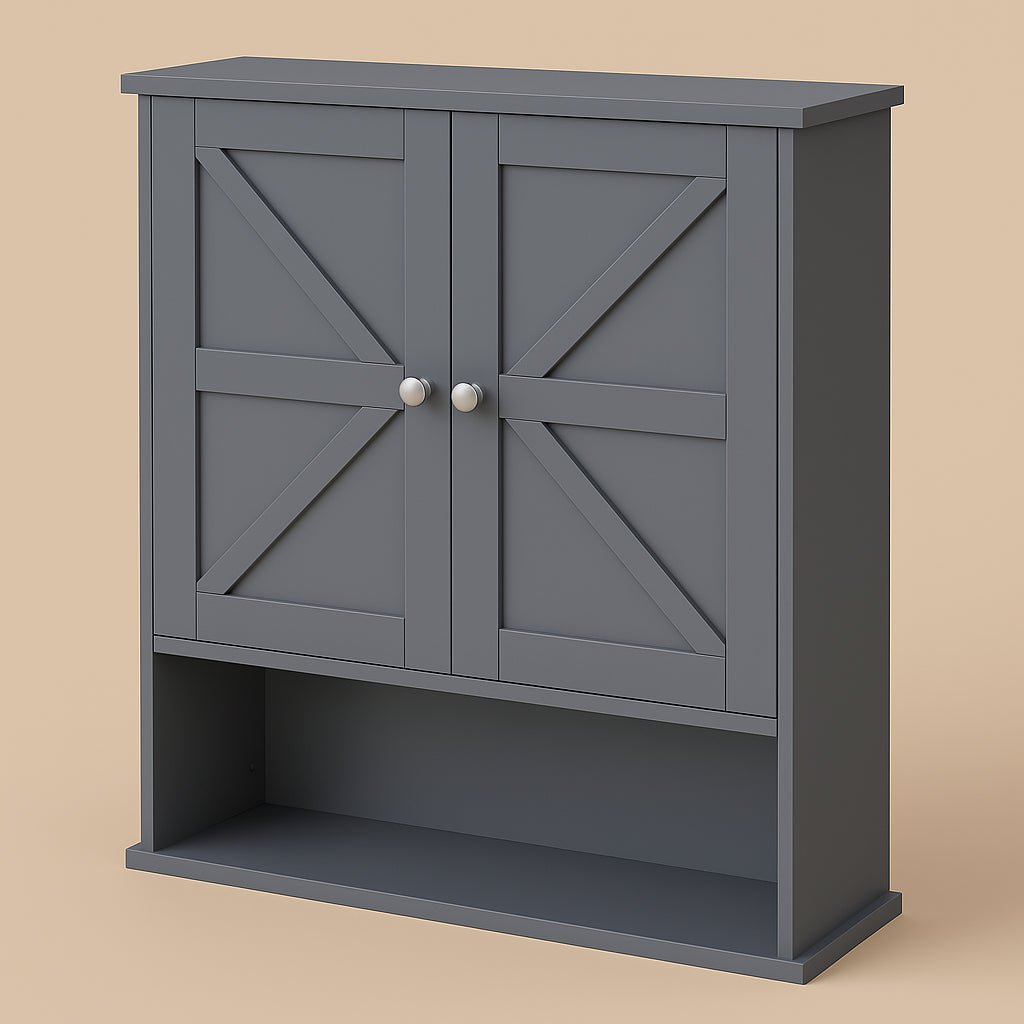 kleankin Gray Farmhouse Bathroom Wall Cabinet with Adjustable Shelf