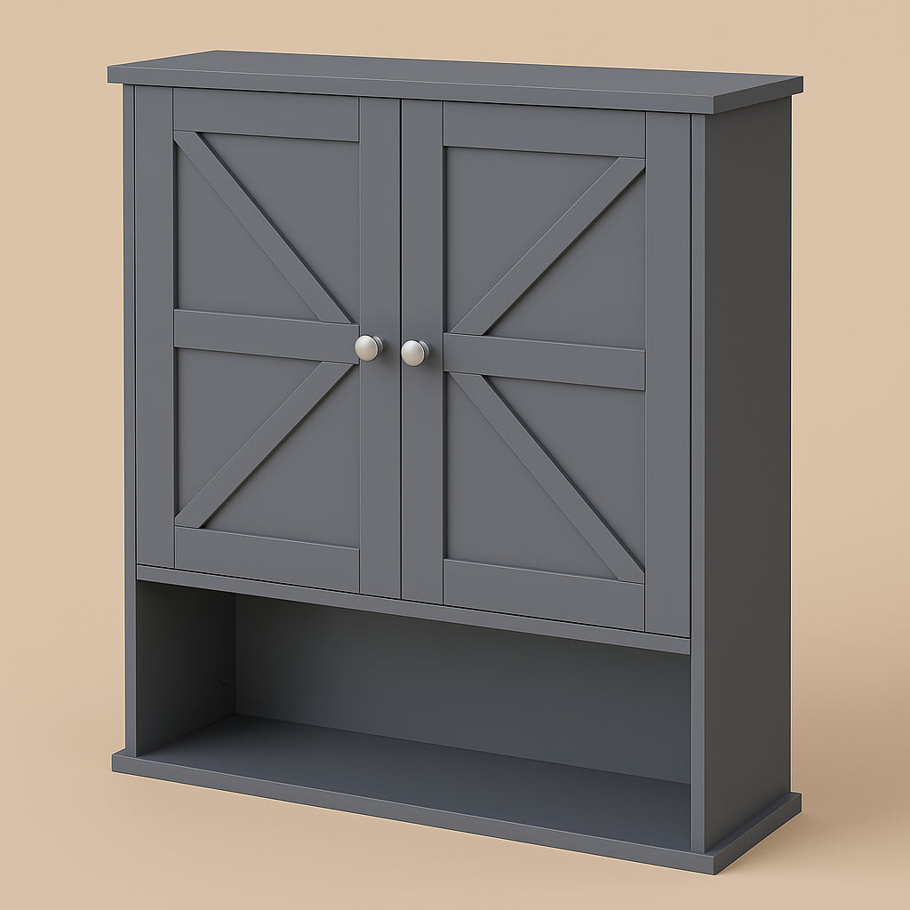 kleankin 22.75 in. W x 24.25 in. H x 7.75 in. D Gray Farmhouse Bathroom Wall Cabinet with Adjustable Shelf