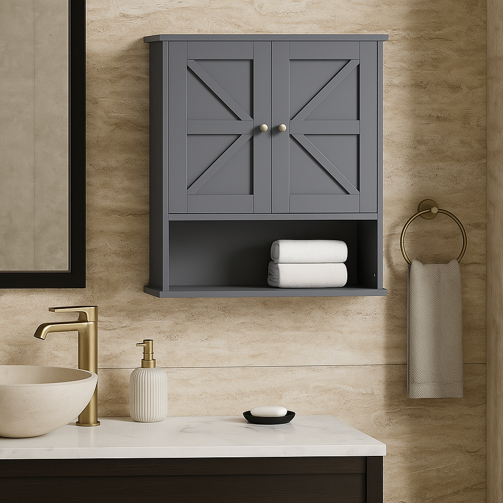 kleankin 22.75 in. W x 24.25 in. H x 7.75 in. D Gray Farmhouse Bathroom Wall Cabinet with Adjustable Shelf
