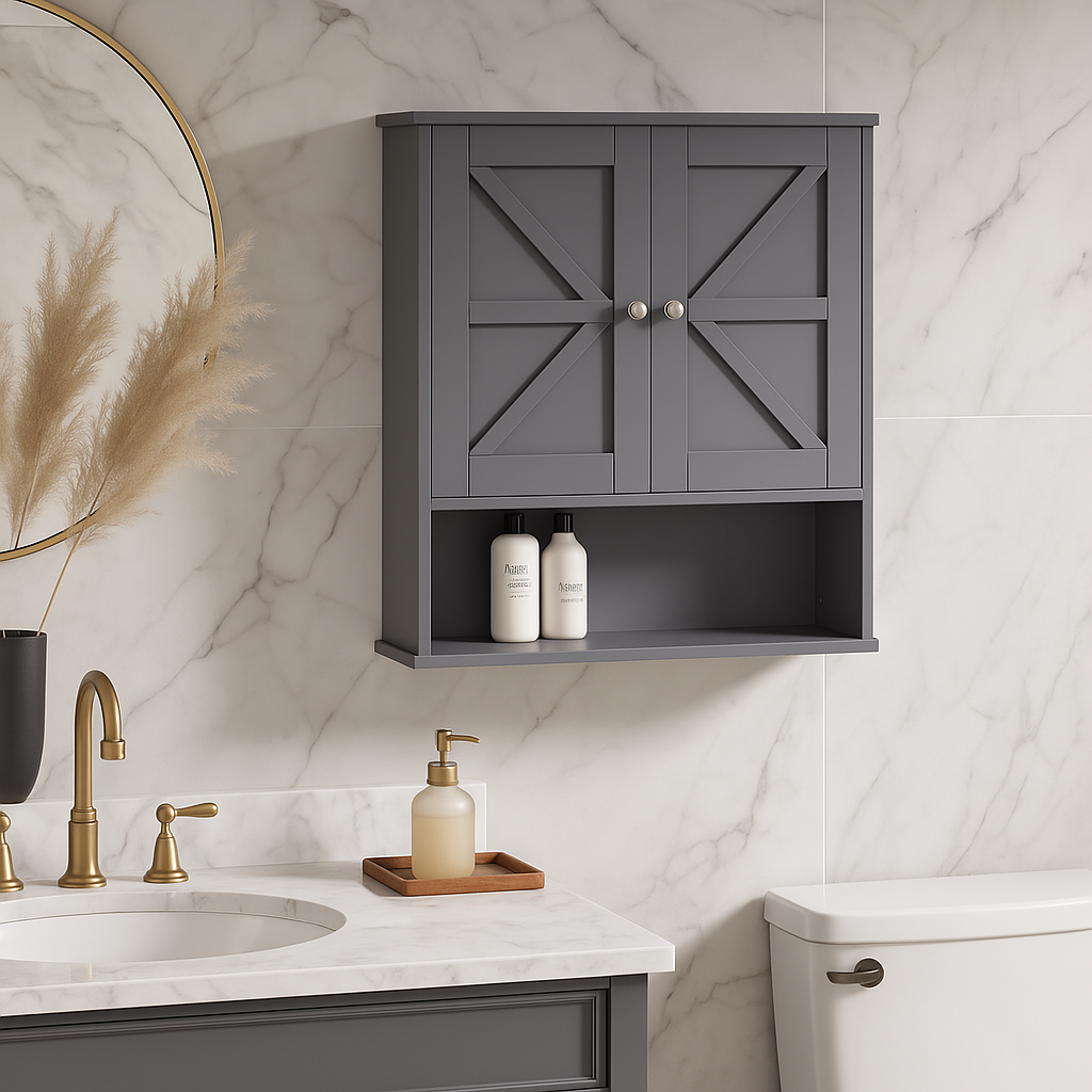 kleankin 22.75 in. W x 24.25 in. H x 7.75 in. D Gray Farmhouse Bathroom Wall Cabinet with Adjustable Shelf